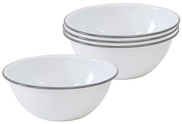 Cereal or Salad Bowls, Vintage Style Enamelware, Grey Rim, Set of 4
